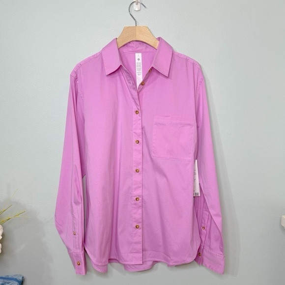 Lululemon Cotton Blend Poplin Button Down Shirt Vitapink Size Large NWT - Picture 10 of 14